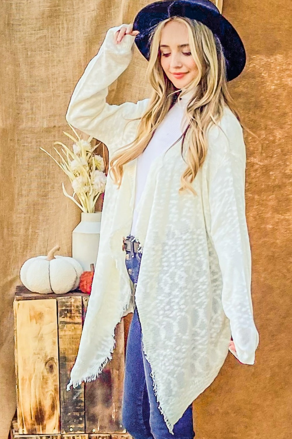 Sheer Perspective Fringe Hem Cardigan
