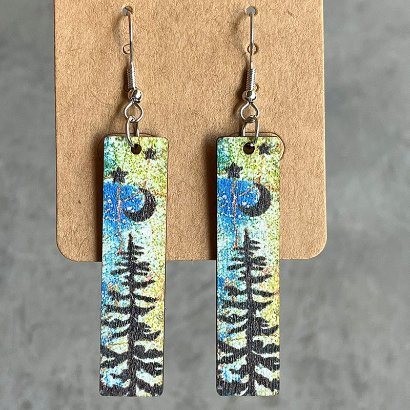 Moonlit Forest Wooden Dangle Earrings