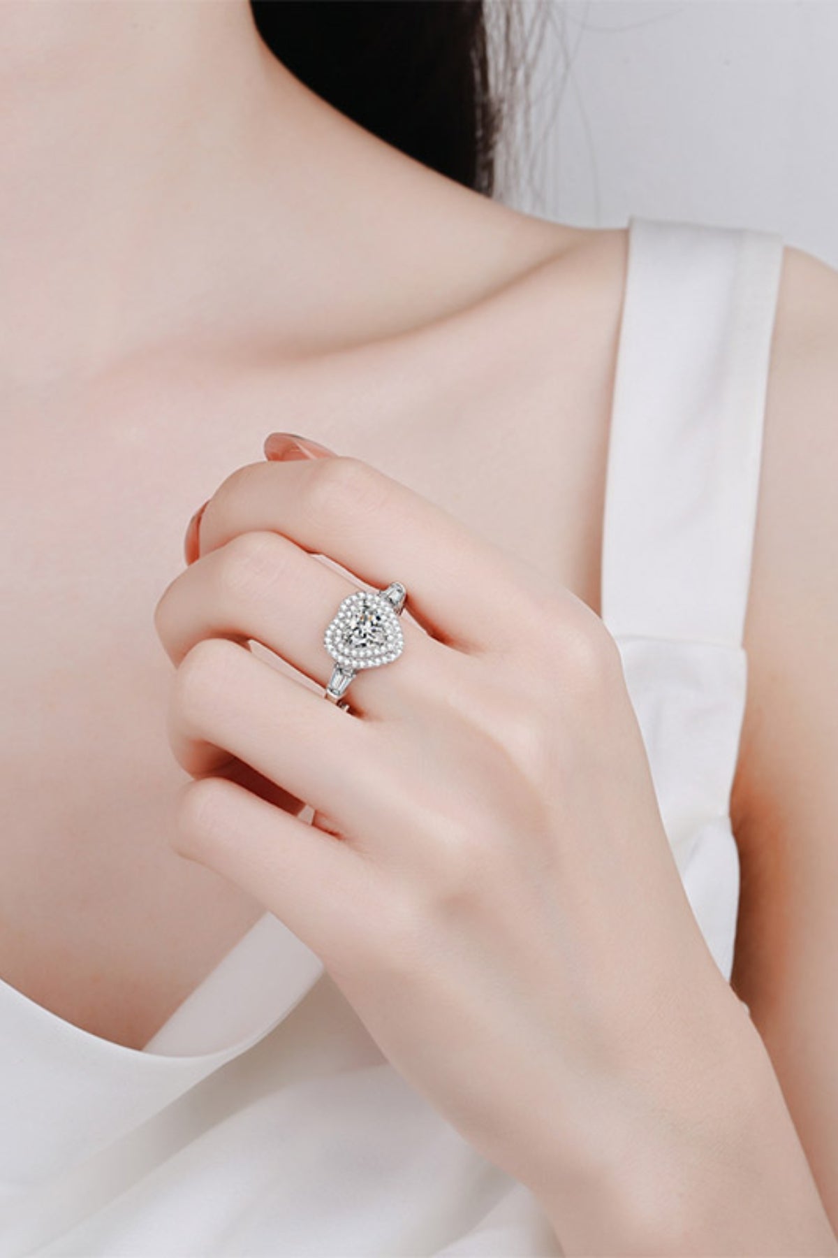 1 Carat Moissanite Platinum-Plated Heart Ring