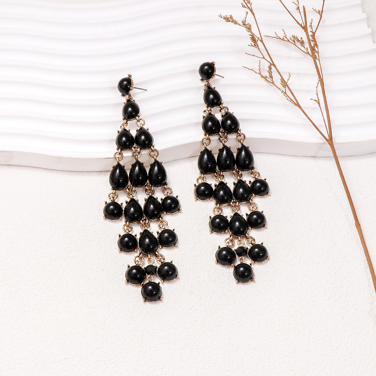 Glass Tiered Drop Earrings