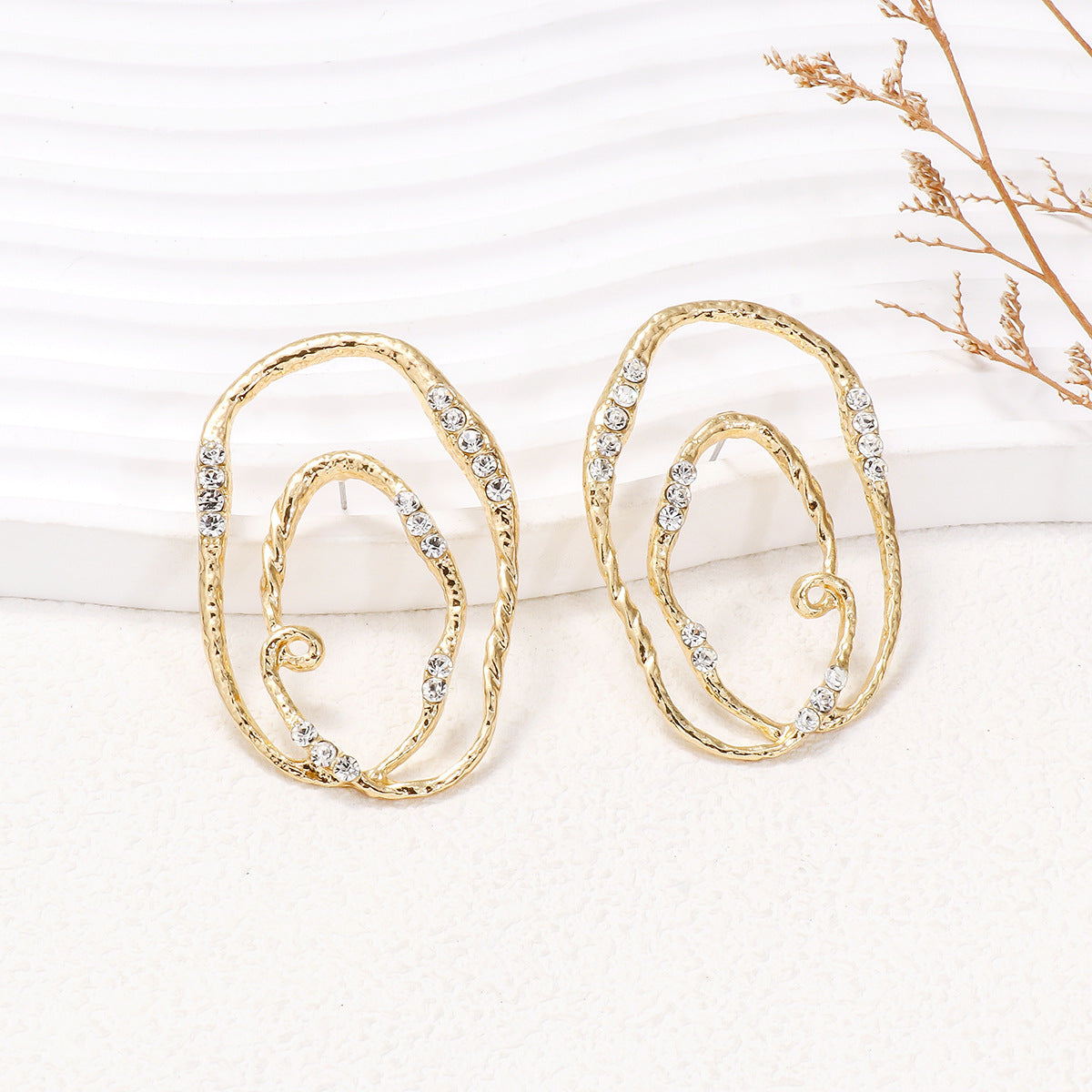 Ripples Gold-Plated Rhinestone Earrings