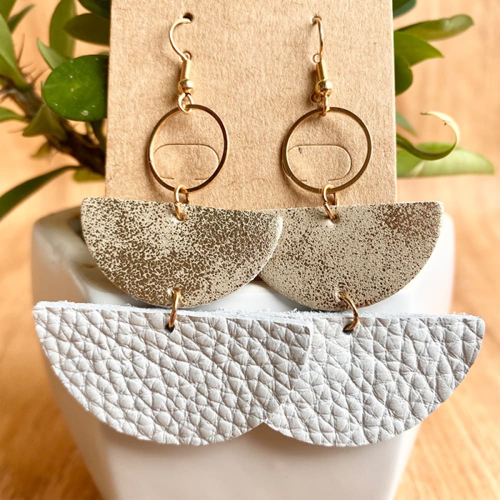 Semi Circle Geometric Leather Dangle Earrings