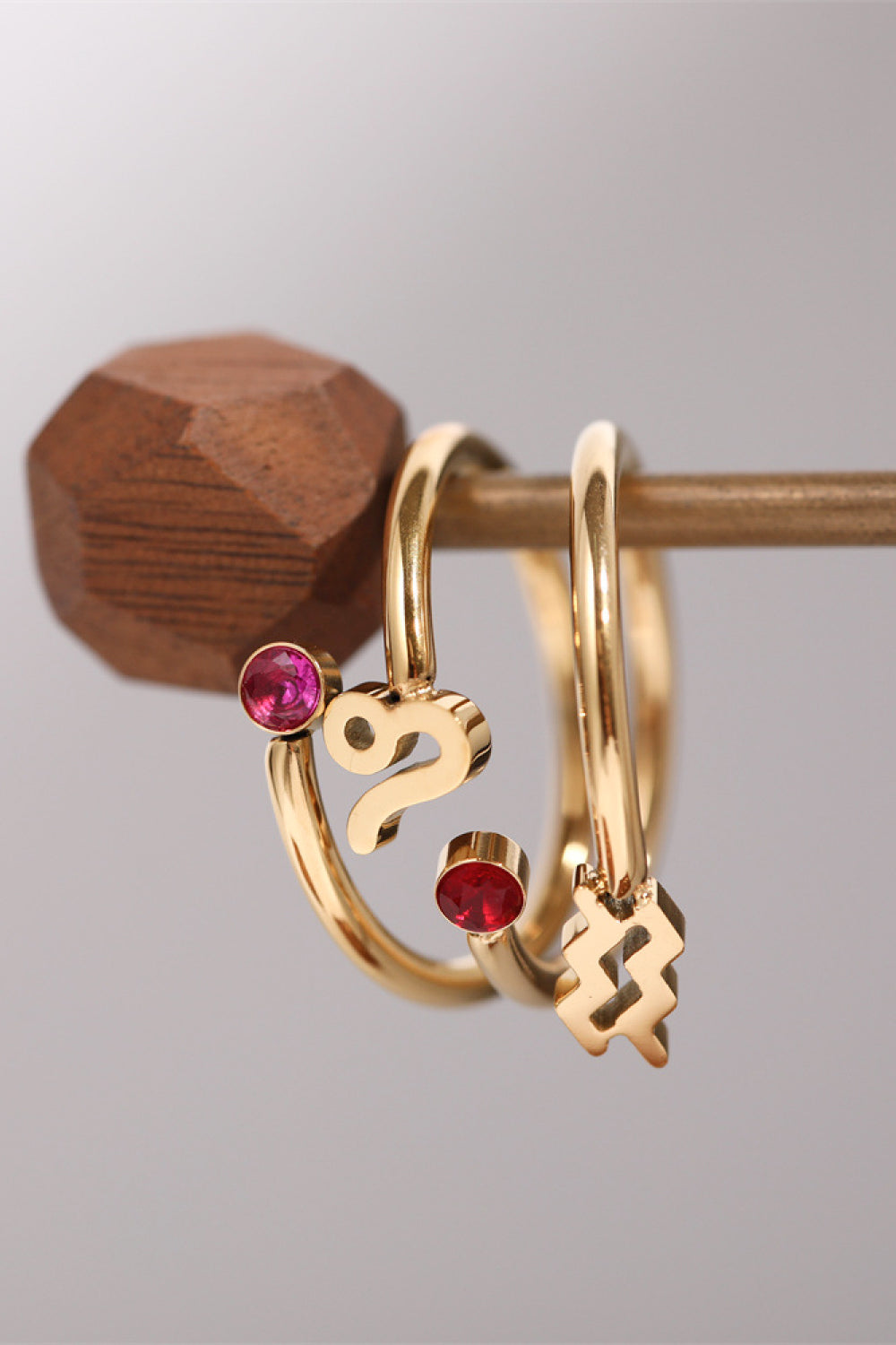 Minimalist Zodiac Gemstone 18K Gold-Plated Bypass Ring