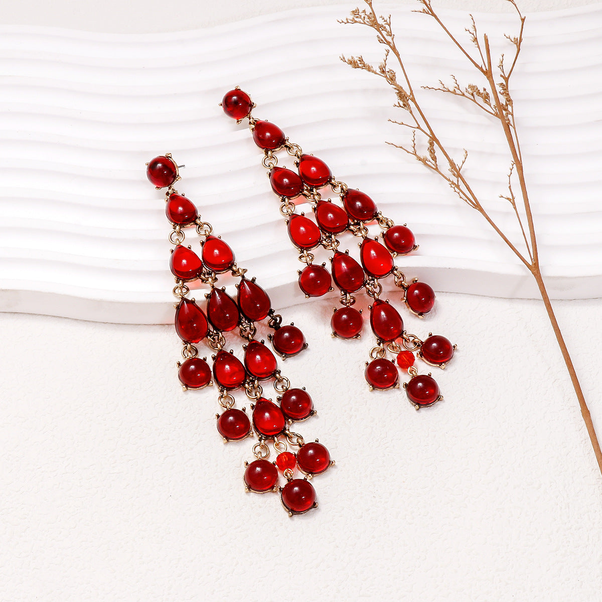 Glass Tiered Drop Earrings