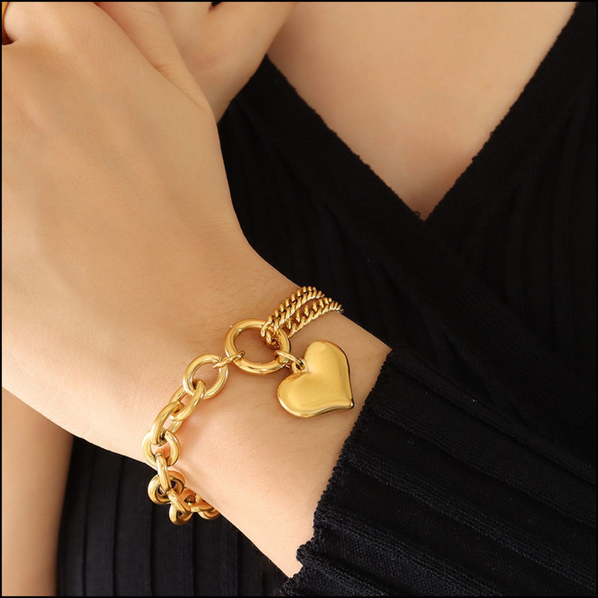Half & Half Chunky Heart Bracelet