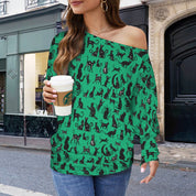 Mystical Cats TK Exclusive Off Shoulder Pullover Batwing Sweater