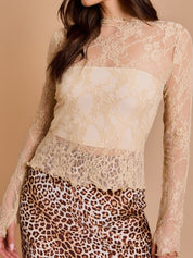 Maybe Later Lace Mock Neck Top