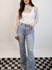 Maybe Later Lace Mock Neck Top