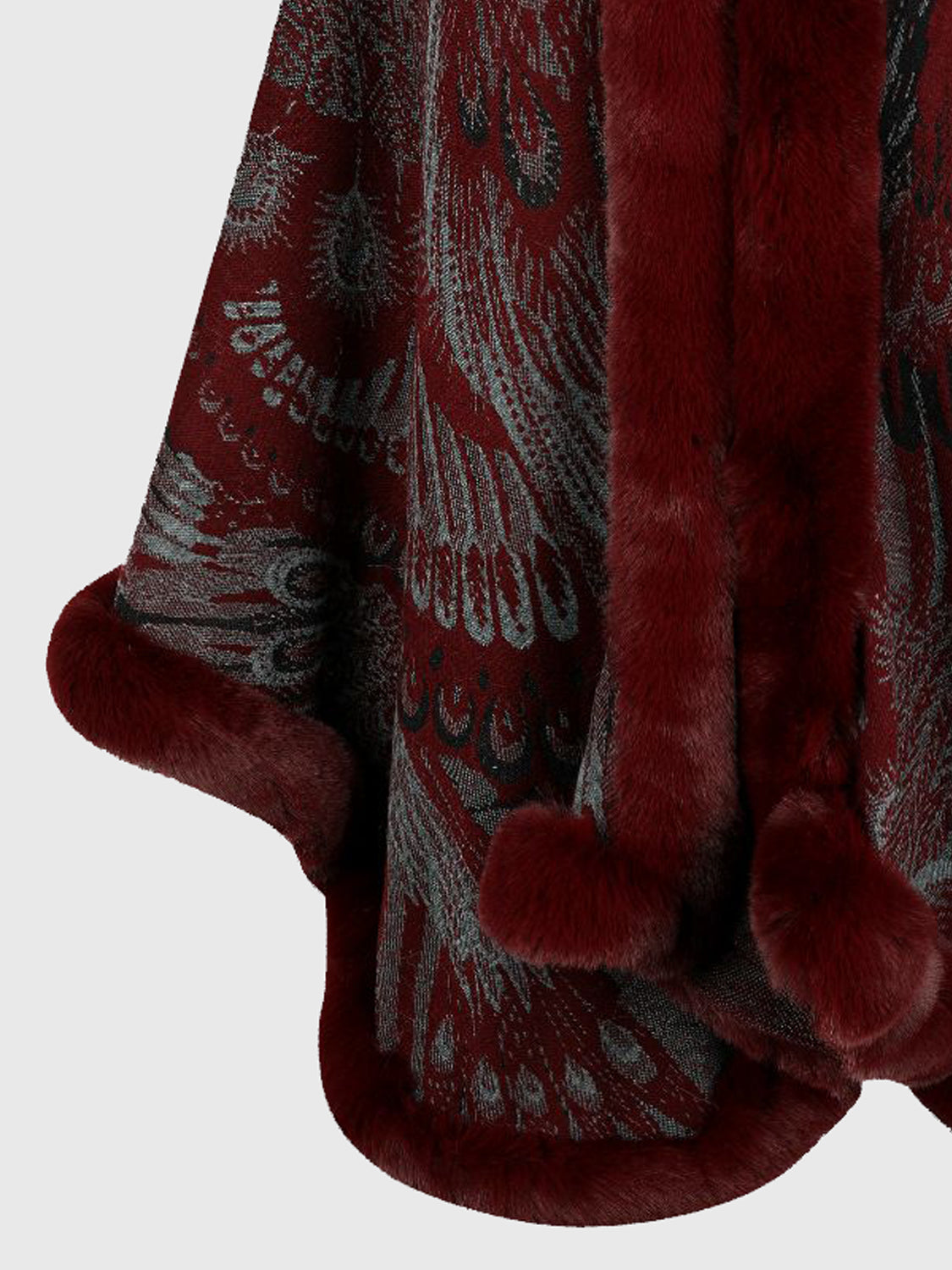 Feathers Printed Open Front Poncho