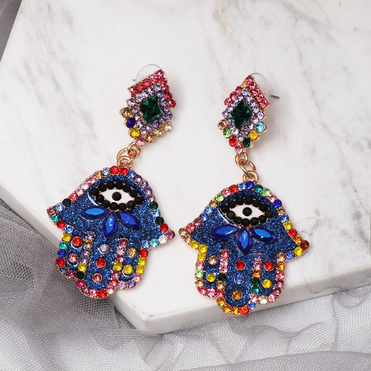 Hamsa Rhinestone Earrings