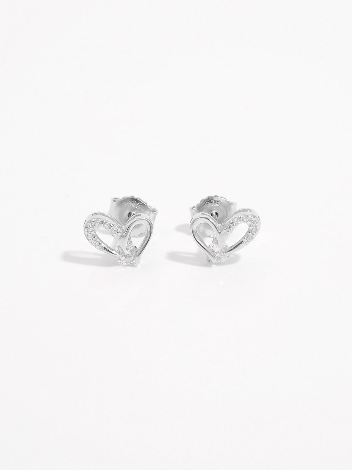 925 Sterling Silver Inlaid Zircon Heart Stud Earrings