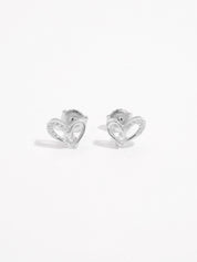 925 Sterling Silver Inlaid Zircon Heart Stud Earrings