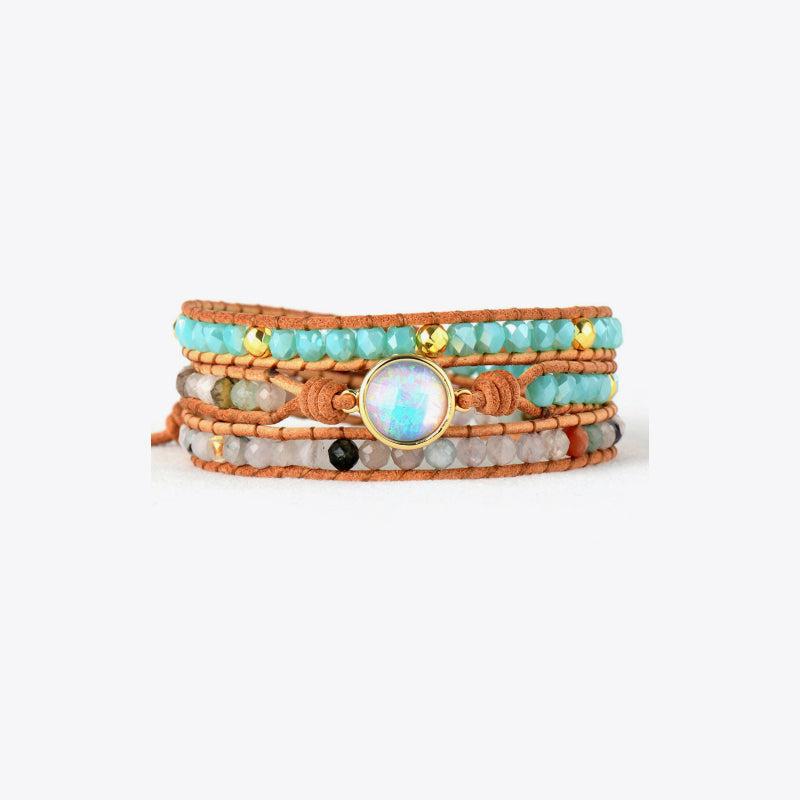 White Fire Opal Beaded Layered Bracelet