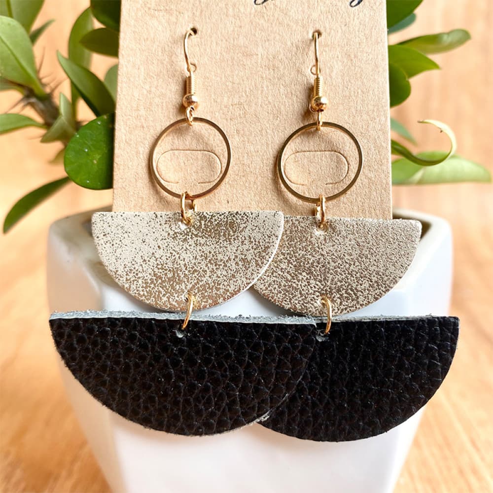 Semi Circle Geometric Leather Dangle Earrings