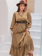 Belinda Tie Neck Long Sleeve Velour Dress
