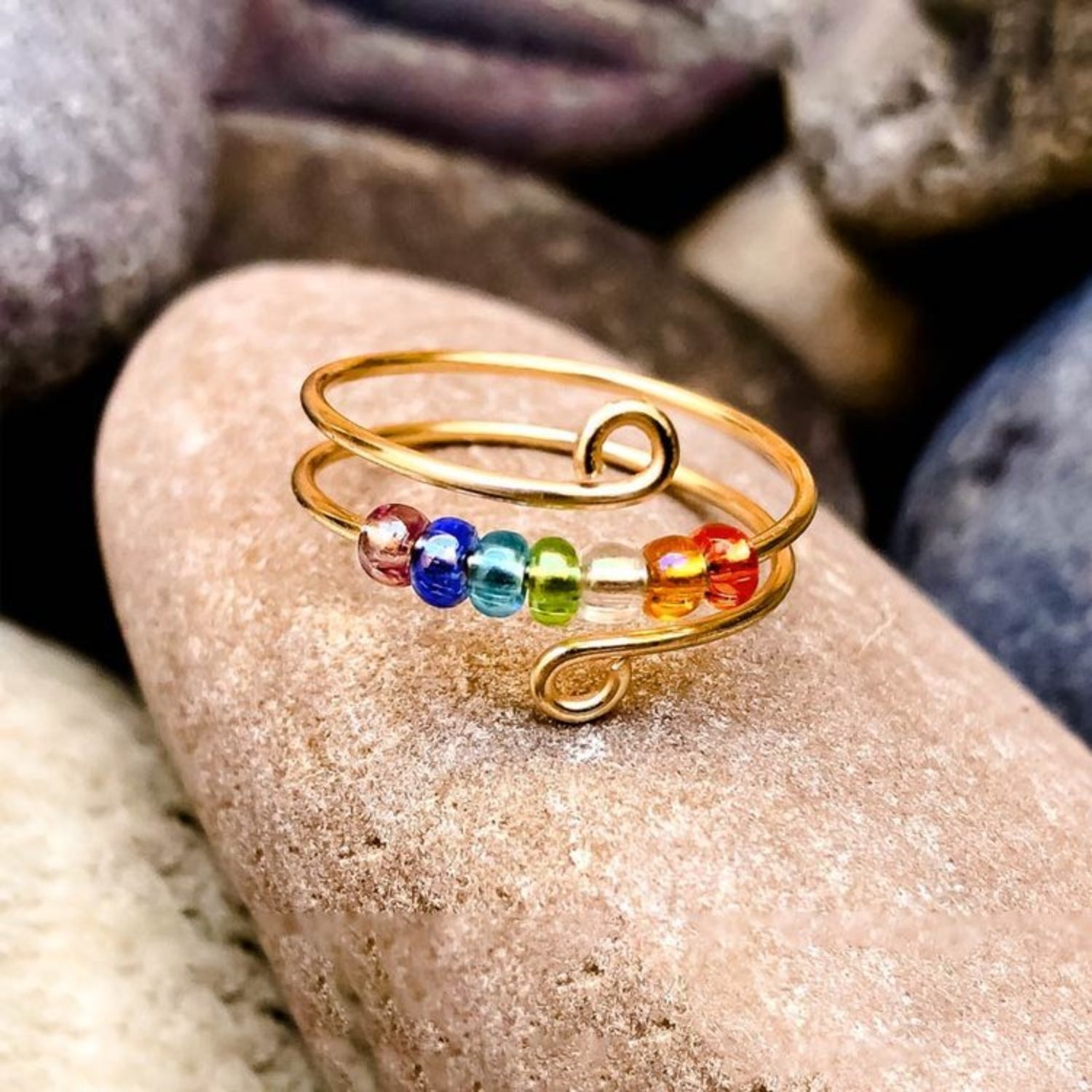 Rainbow Wrap Glass Bead Ring