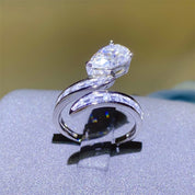 Serpentine 3 Carat Moissanite 925 Sterling Silver Bypass Ring