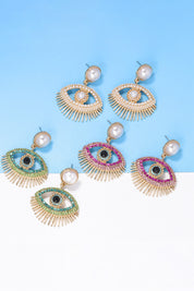 Evil Eye Protection Rhinestone Dangle Earrings