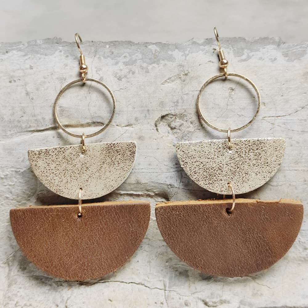 Semi Circle Geometric Leather Dangle Earrings