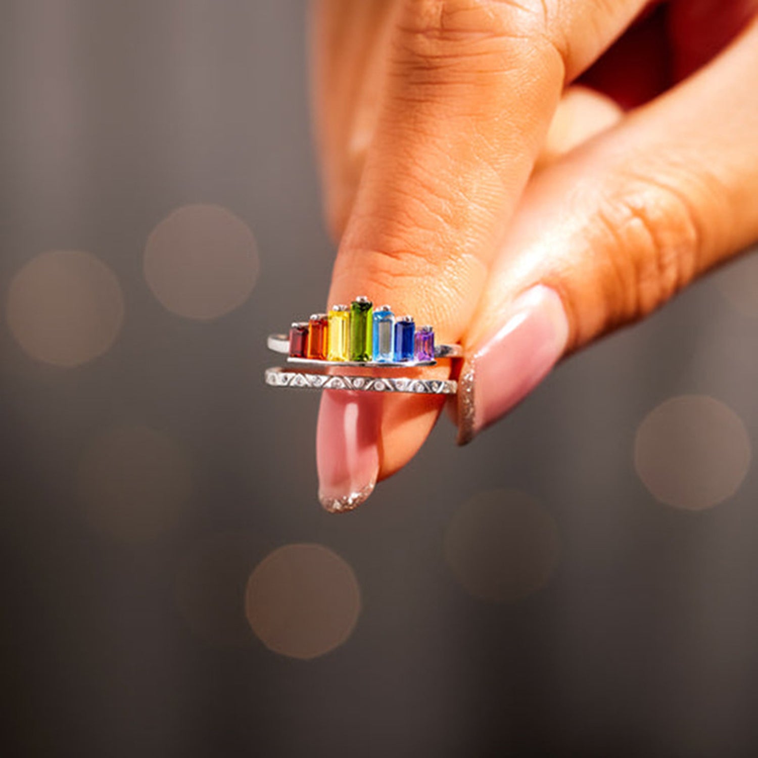Rainbow Tiara 925 Sterling Silver Double-Layered Ring