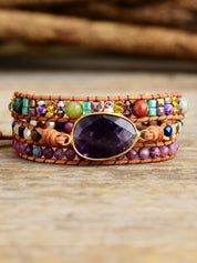 Triple-Layer Natural Amethyst Bracelet