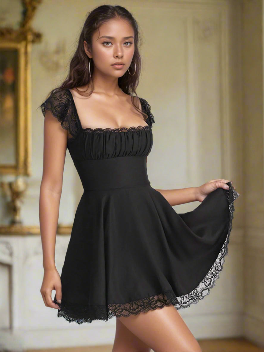 Lily Cap Sleeve Mini Dress in Black | Twilight Kisses