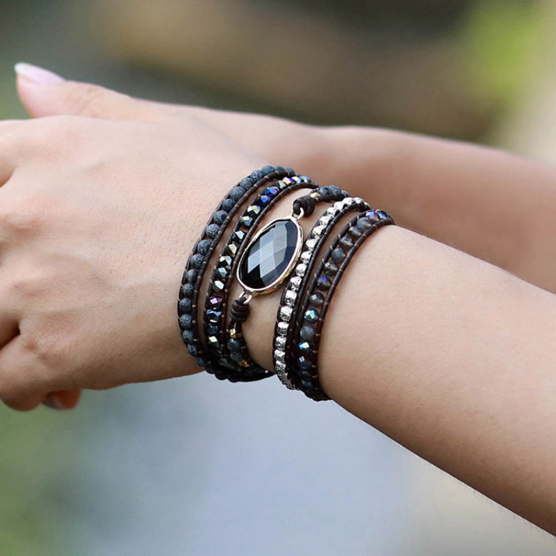 Black Agate Multi Strand Bracelet