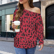 Mystical Cats TK Exclusive Off Shoulder Pullover Batwing Sweater