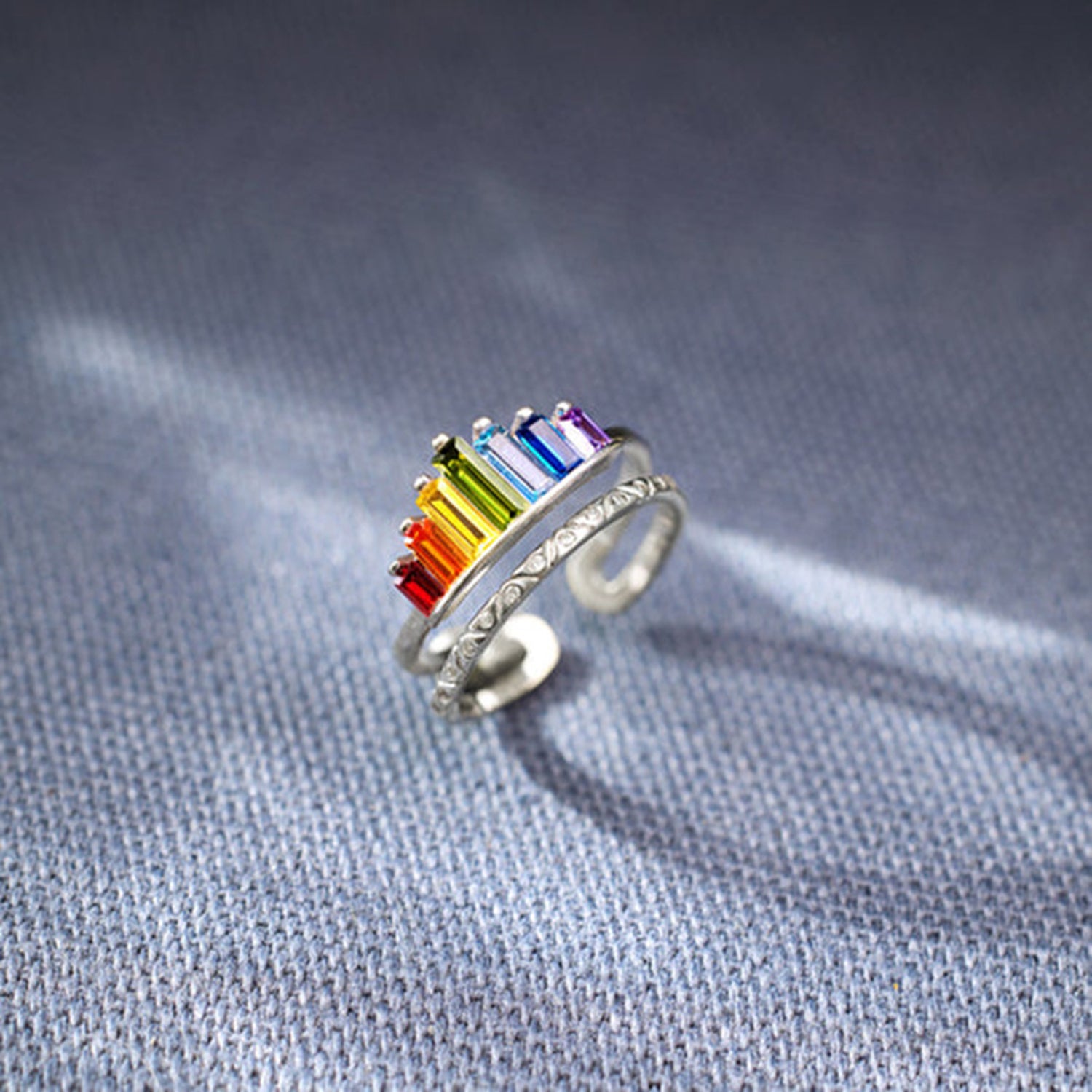 Rainbow Tiara 925 Sterling Silver Double-Layered Ring