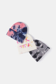 Bi-Color Tie-Dye Cuffed Rib-Knit Beanie