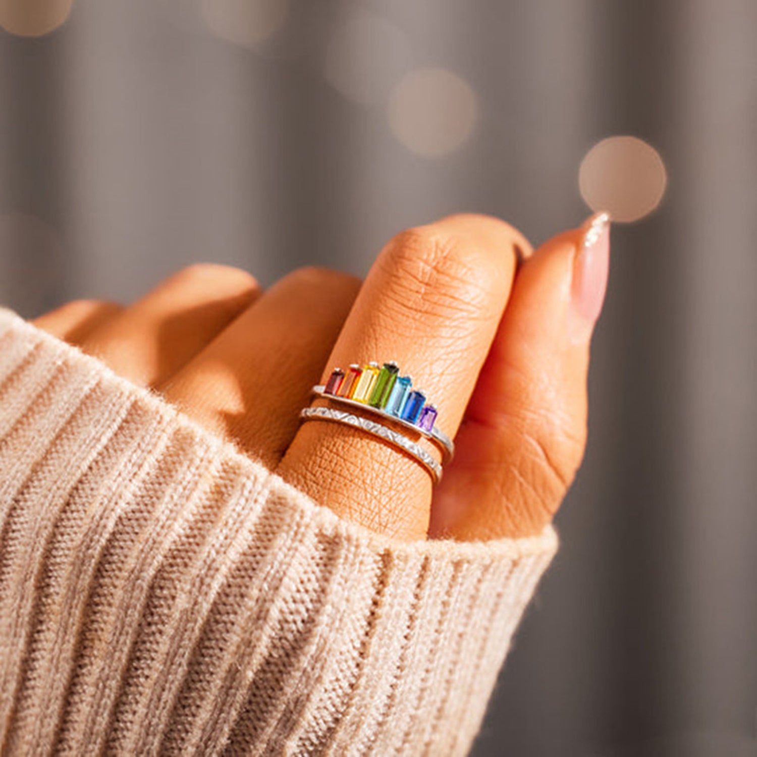 Rainbow Tiara 925 Sterling Silver Double-Layered Ring
