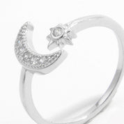 925 Sterling Silver Zircon Open Moon Star Ring