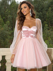 Fairytales Balloon Sleeve Satin Mini Dress