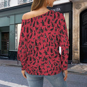 Mystical Cats TK Exclusive Off Shoulder Pullover Batwing Sweater
