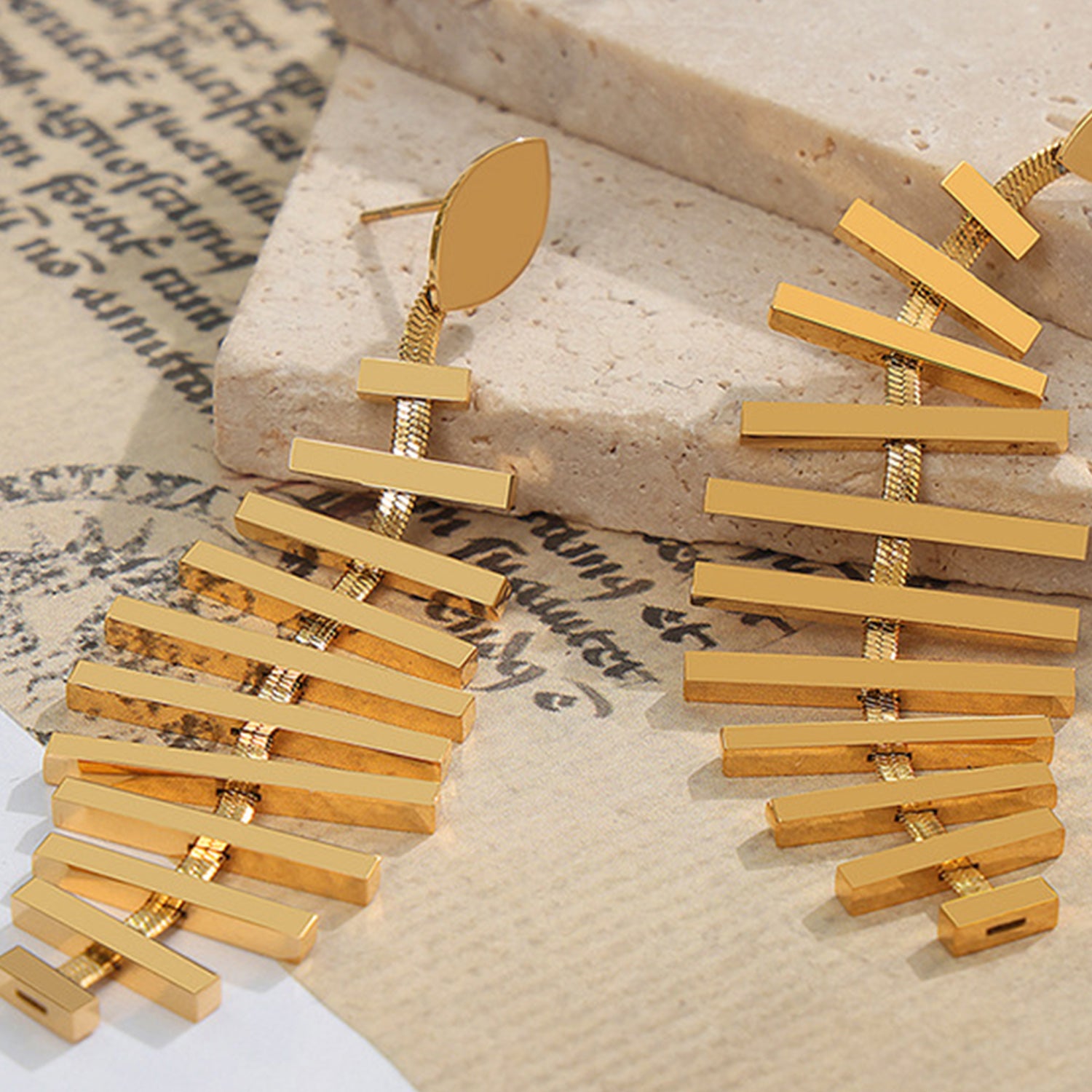 18K Gold-Plated Fishbone Shape Earrings