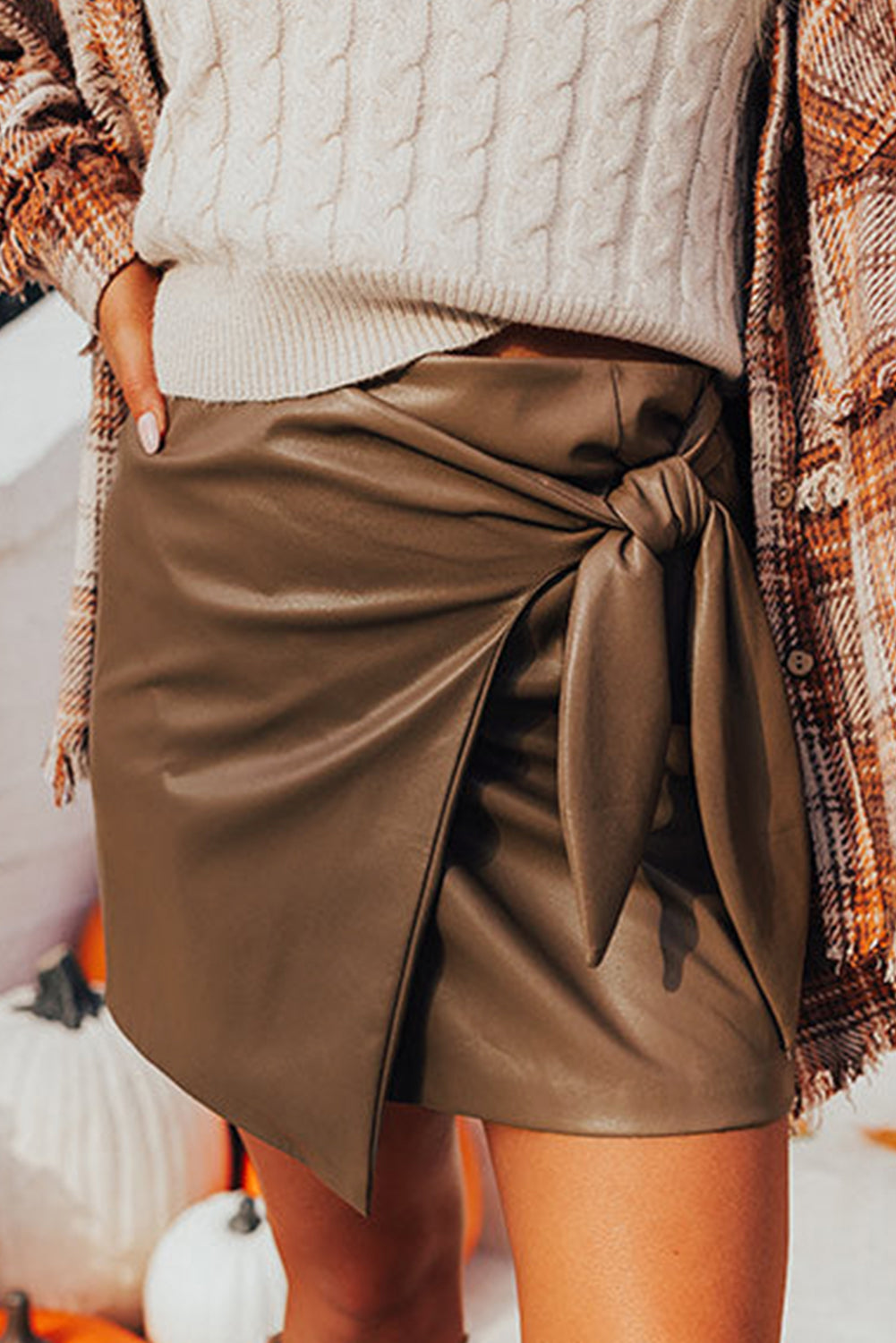 Gingerbread Faux Eva Leather Mini Skirt