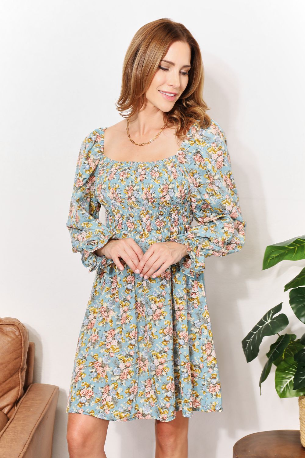 Ashley Floral Square Neck Dress