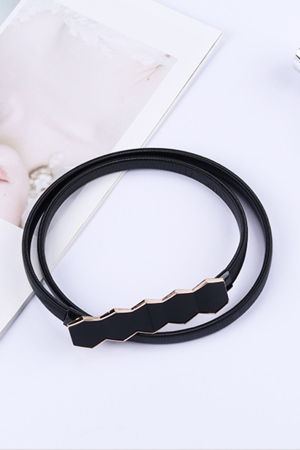 Geometric Stretch Metal Skinny Belt