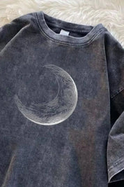 Masculine Vintage Washed Moon Graphic T-Shirt Full Size | Twilight Kisses