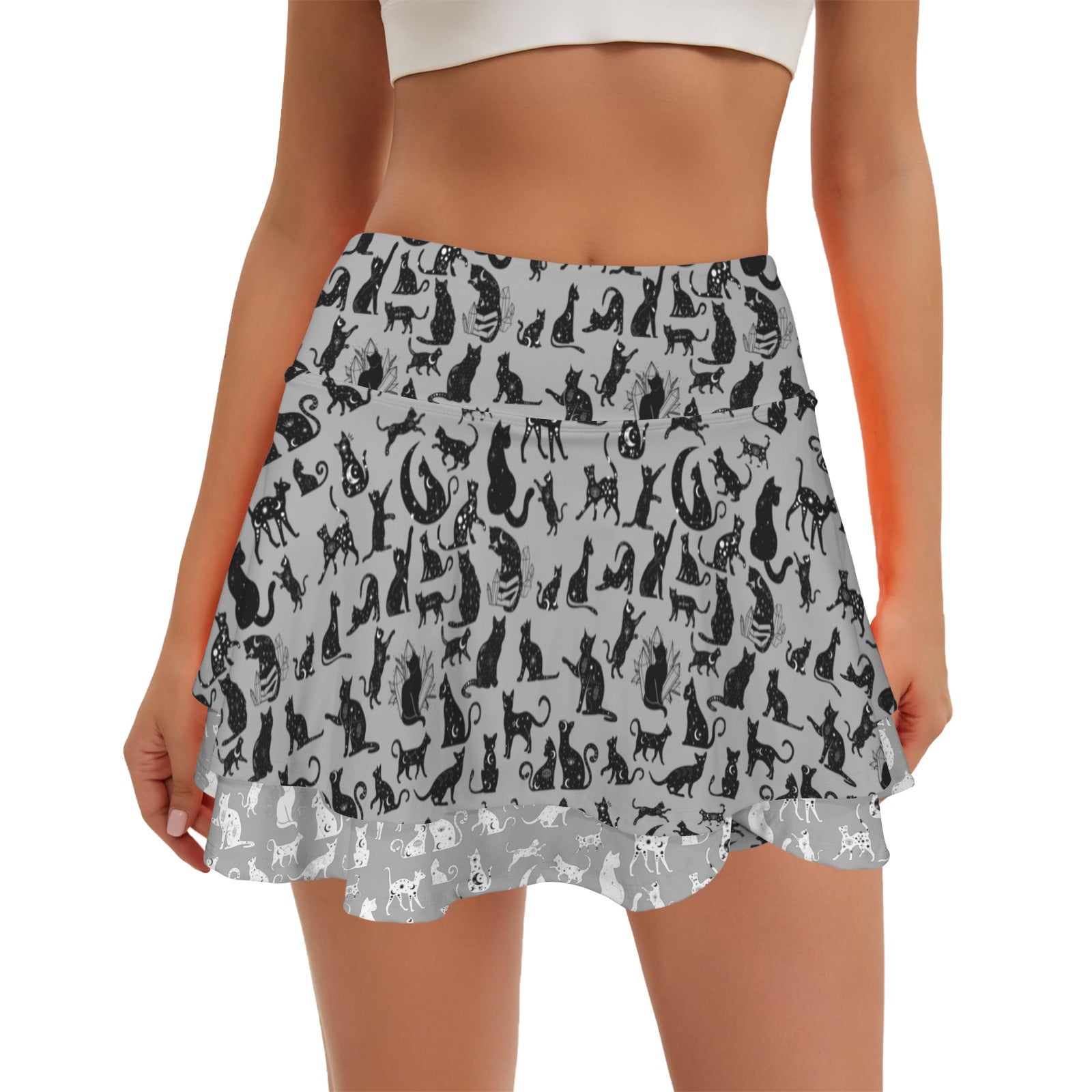 Gray Mystical Cats TK Exclusive Double Layer Mini Skort