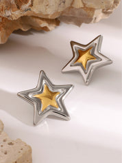 18K Gold-Plated Inlaid Star Stud Earrings