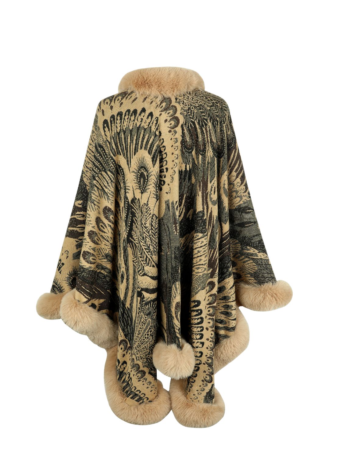 Feathers Printed Open Front Poncho