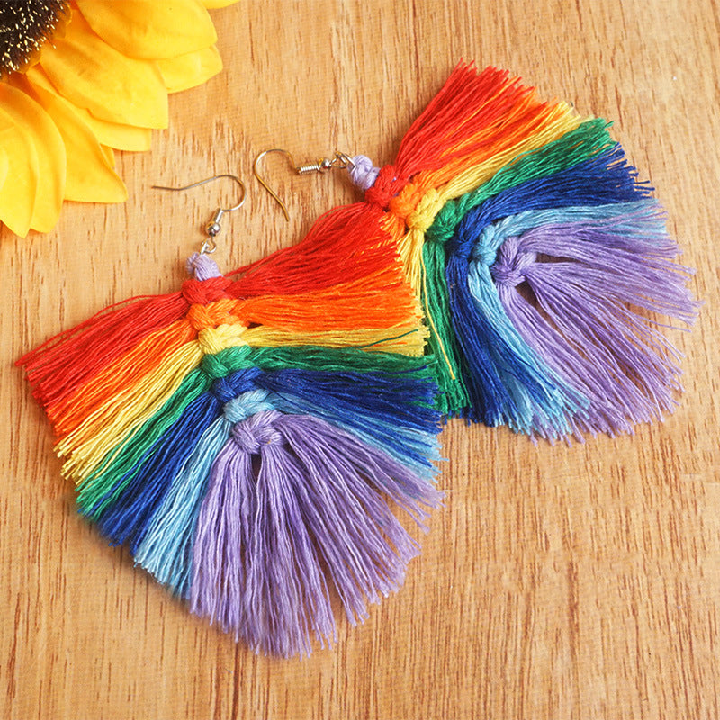 Rainbow Tassel Drop Earrings