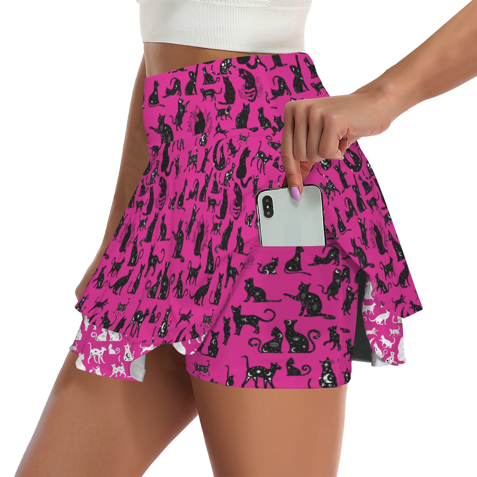 Magenta Mystical Cats TK Exclusive Double Layer Mini Skort