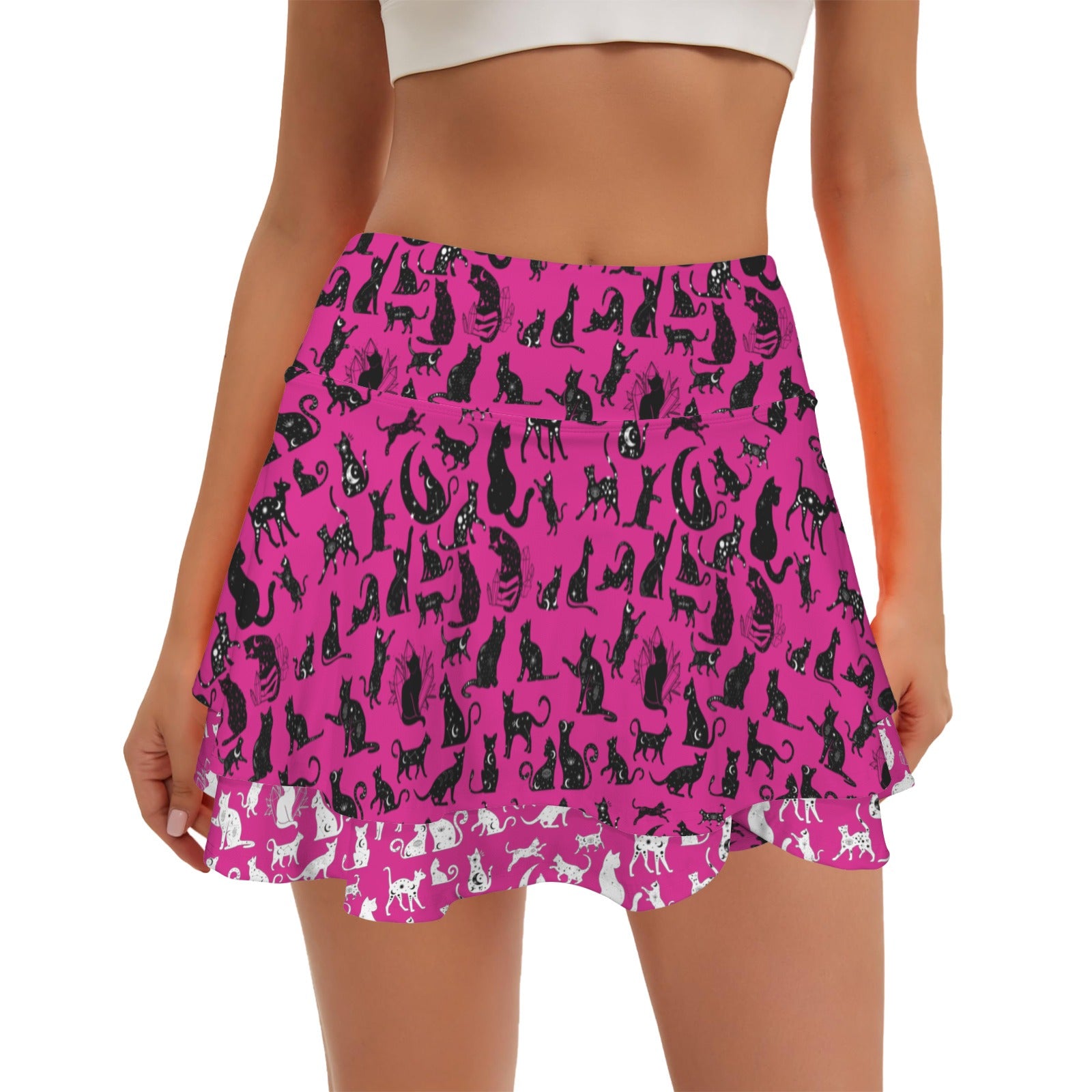 Magenta Mystical Cats TK Exclusive Double Layer Mini Skort