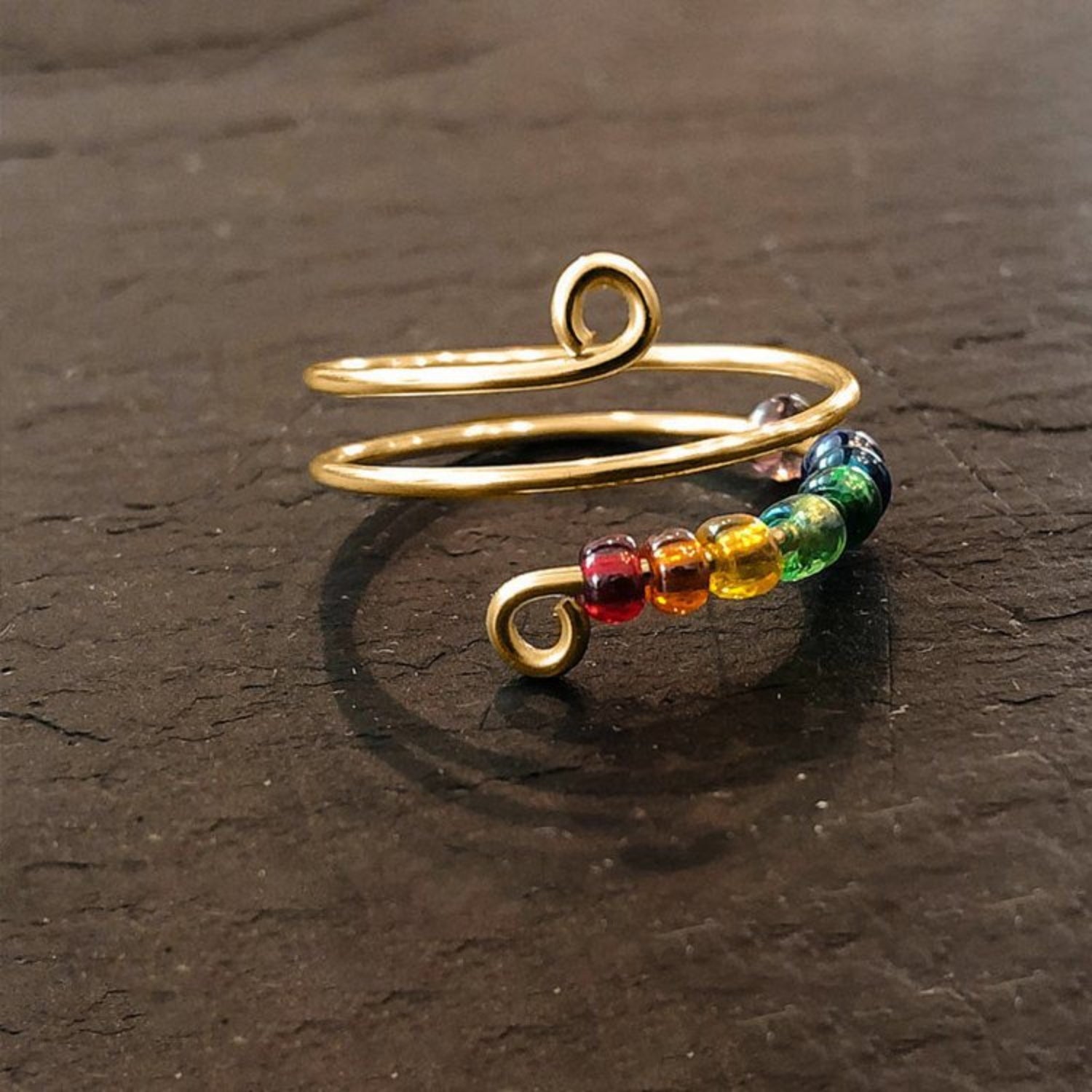 Rainbow Wrap Glass Bead Ring