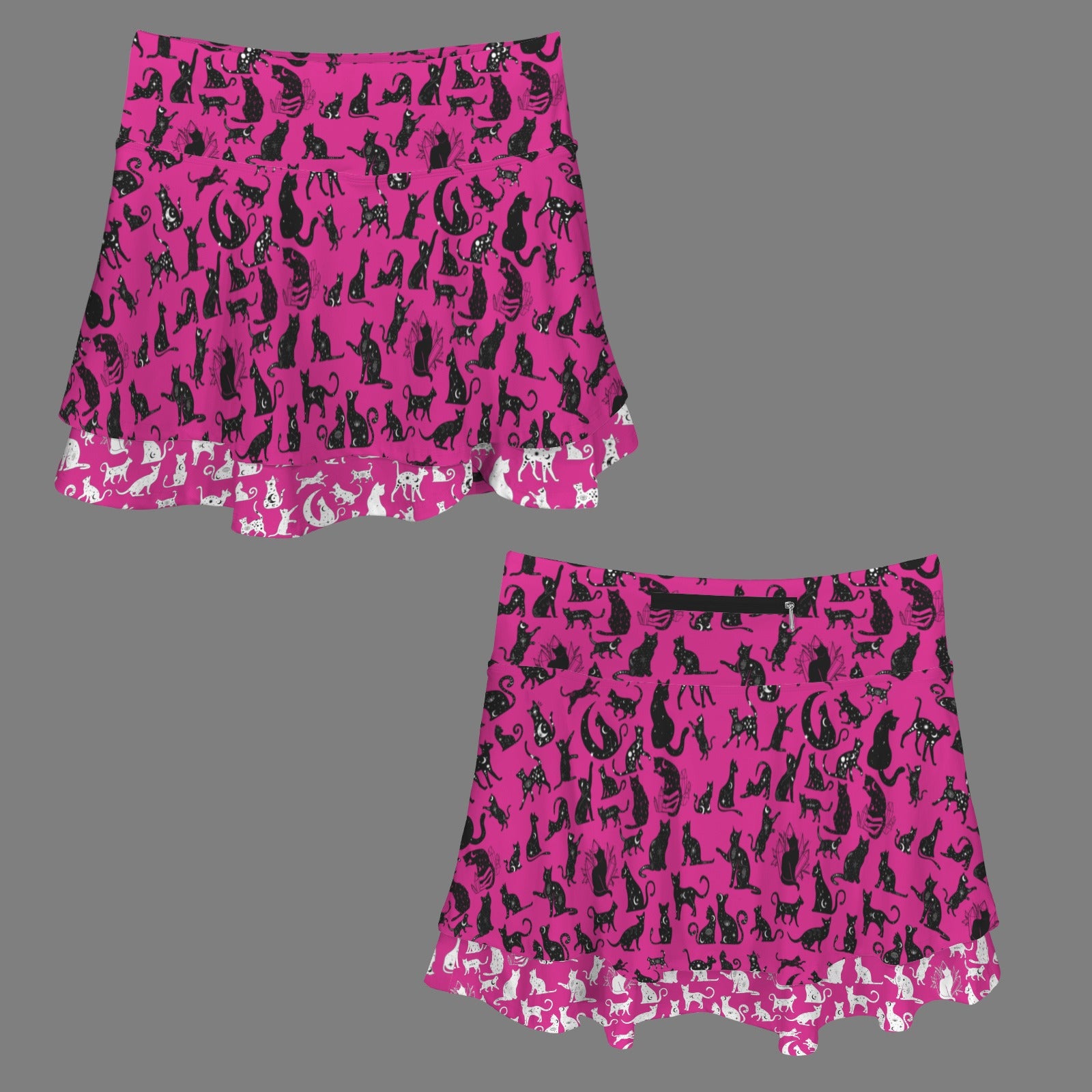 Magenta Mystical Cats TK Exclusive Double Layer Mini Skort