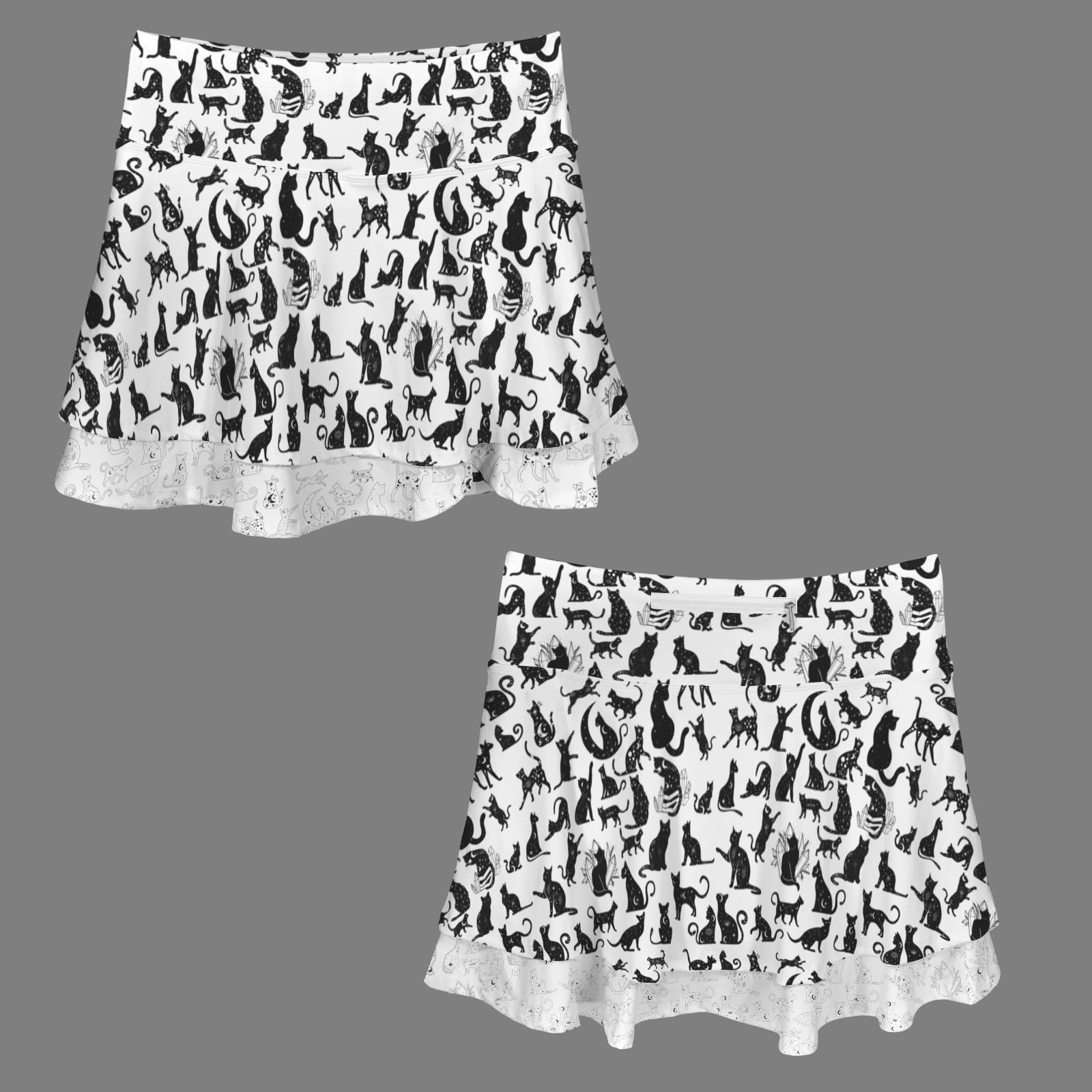 White Mystical Cats TK Exclusive Double Layer Mini Skort