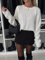 White Sweater Black Back Bows -Front