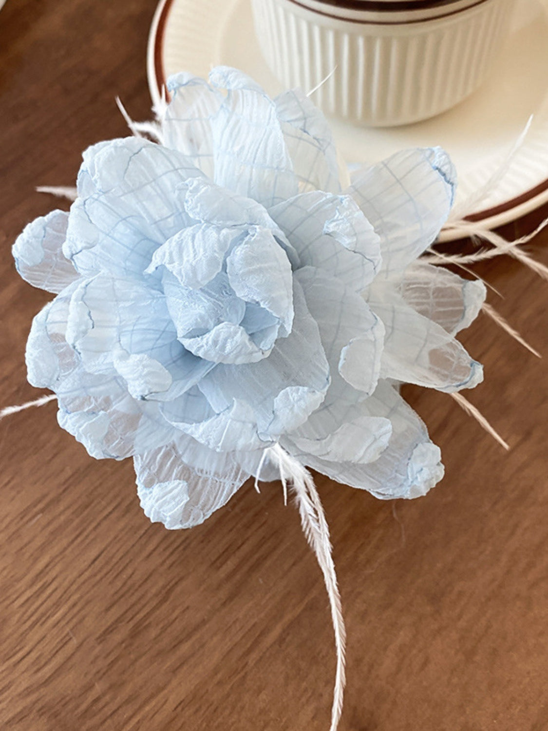 Feather Trim Floral Claw Clip